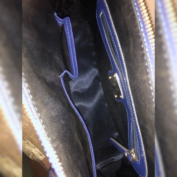 Pulcati Blue Structured Saffiano Leather Satchel